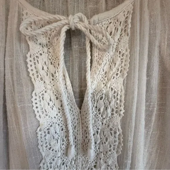 🤍 Surf Gypsy White Lace Front Boho Peasant Blouse – Size S - Picture 3 of 7